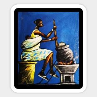 African Woman Preparing Food, Black History Artwork Sticker